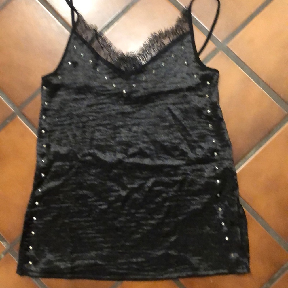 ZARA black tank with lace and rivets. Size S.